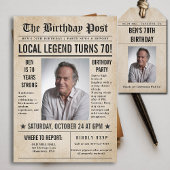 Newspaper Birthday News Funny Humorous Men 70th Wijn Etiket