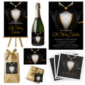 Mannen Classy Black Gold Tuxedo Verjaardag Servet