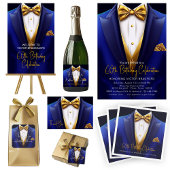 Royal Blue Gold Tuxedo Elk nummer Verjaardag Kaart