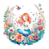 Mermaid Theme Floral Girl's Verjaardagsfeest Spandoek