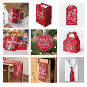 Kerstbomen & tijgers patroon rode achtergrond medium cadeauzakje