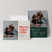 Merry vibes only leuke retro op één foto Kerstmis Folie Feestdagenkaart