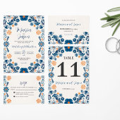 Mexican Blue Sinaasappel Floral Elegant Fiesta Wed Kaart