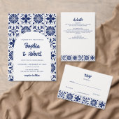 Mexicaanse Navy Blue Talavera-Tegels redden de dat Aankondigingskaart (Personaliseer de collectie van deze zelfstandige maker.)