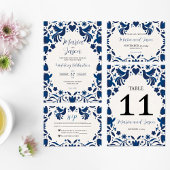 Mexicaanse Otomi Blue Floral Elegant Fiesta Weddin Informatiekaartje