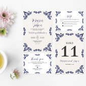Mexicaanse Talavera Blue Floral Minimalist Wedding Kaart