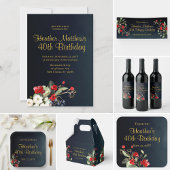 Elegant Midnight Blue Rood Bloemen Verjaardag Bedankdoosjes