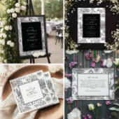 Floral Periwinkle Elegant Black Wedding Servet