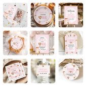 Melk en koekjes Roze eerste verjaardag partij Ronde Sticker