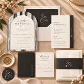Minimaal Boho Zwart Ivoren Trouwmenu Menu