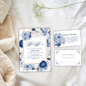 Elegant Blauw & Wit Bloem Baby shower Sparkling Wijnetiket