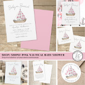 Roze nautisch Baby shower Kaart