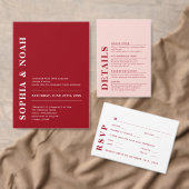 Minimale Romantische Rood & Wit Moderne bruiloft Kaart (Personaliseer de collectie van deze zelfstandige maker.)