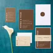 Moderne donkerbruine minimaal elegante bruiloft ronde sticker (Personaliseer de collectie van deze zelfstandige maker.)