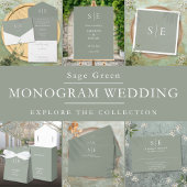 Monogram Elegant Sage Green Minimalist Wedding All In One Uitnodiging