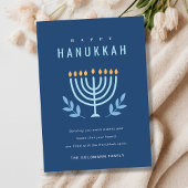 Minimale Eenvoudige Blauwe Menorah Kaarsen Happy C Wijn Etiket