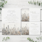 Waterverf bruiloft van de skyline van New York Save The Date (Personaliseer de collectie van deze zelfstandige maker.)