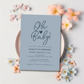 Oh Baby Modern Dusty Blue Boy Baby shower Custom Papieren Bordje