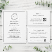 Minimalistische zwart-wit moderne QR-code bruiloft All In One Uitnodiging (Personaliseer de collectie van deze zelfstandige maker.)