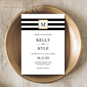 Goud Lijst Zwart Wit Strepen Monogram Bruiloft Vierkante Sticker