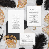 Elegante minimalistische monogram witte bruiloft menu