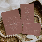 Minimalistische kalligrafie terracotta huwelijksre informatiekaartje