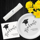 Minimalist Grad Cap Black & White Graduation Etiket