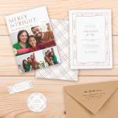 Minimalistisch kleurrijk geruite familie kerstfees kaart