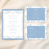 Minimalist Dusty Blue Chinoiserie Floral Wedding Kaart