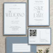 Minimalist Dusty Blue Elegant Monogram Wedding  RSVP Kaartje