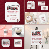 Minimalistische brandweerman "Little Hero" Baby sh Informatiekaartje