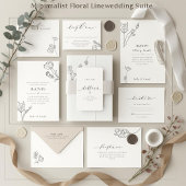 Minimalist Floral Line Art Wedding Uitnodigingen Wikkel