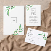 Minimalistische groene bladeren op witte bruiloft kaart (Personaliseer de collectie van deze zelfstandige maker.)