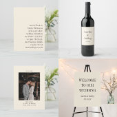 Minimaal Ecru Zwart Elegant Bruiloft Retouradres Ronde Sticker