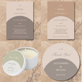 Beige Roze Monogram Japandi bruiloft Dank u Ronde Sticker