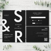 Moderne minimalistische zwarte en witte bruiloft save the date (Personaliseer de collectie van deze zelfstandige maker.)