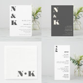 Minimalistisch modern zwart monogram huwelijk kaart