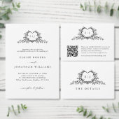 Minimalist Monogram Calligraphy Crest Wedding Kaart (Personaliseer de collectie van deze zelfstandige maker.)