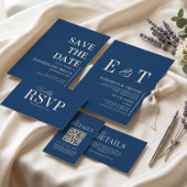 Elegante navyblauwe koppel initials bruiloft poster