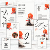 Rode zon en oude sakura bruiloft kaart