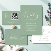 Minimalistische Sage Green Elegant Script Wedding Kaart
