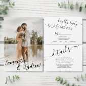 Eenvoudig zwart wit Sla de datum op om uw foto te  Aankondigingskaart (Personaliseer de collectie van deze zelfstandige maker.)