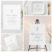 Simple Botanical Script Black White Boho Wedding Kaart