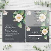 Minimalistisch wit Japans Camellia Wedding All In One Uitnodiging (Personaliseer de collectie van deze zelfstandige maker.)
