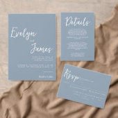 Elegante Stoffige Blauwe Kalligrafie QR Code Bruil RSVP Kaartje (Personaliseer de collectie van deze zelfstandige maker.)