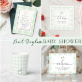 Mint Green Gingham Rocking Horse Baby shower All In One Uitnodiging