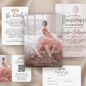 Quinceañera Gold Crown Bewaar de datum Moderne fot Magnetische Uitnodiging