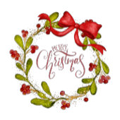 Elegant Watercolor Mistletoe Wreath and Bow Feestdagenkaart