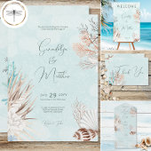 Modern Aqua Ocean & Shells Wedding Kaart