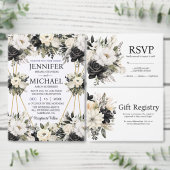 Zwart-wit Bloemen Huwelijksuitnodigingen Kaart (Personaliseer de collectie van deze zelfstandige maker.)